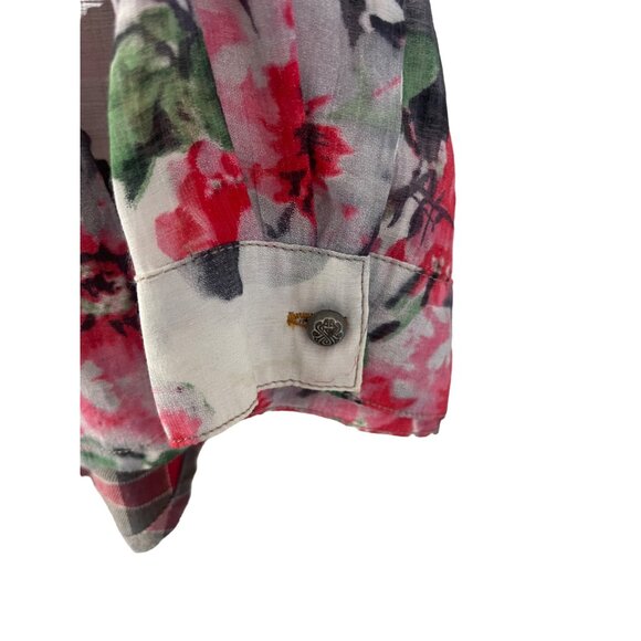 Size Medium ARATTA SILENT JOURNEY FLORAL PLAID SEMI-SHEER TOP Shirt Blouse - Picture 4 of 11
